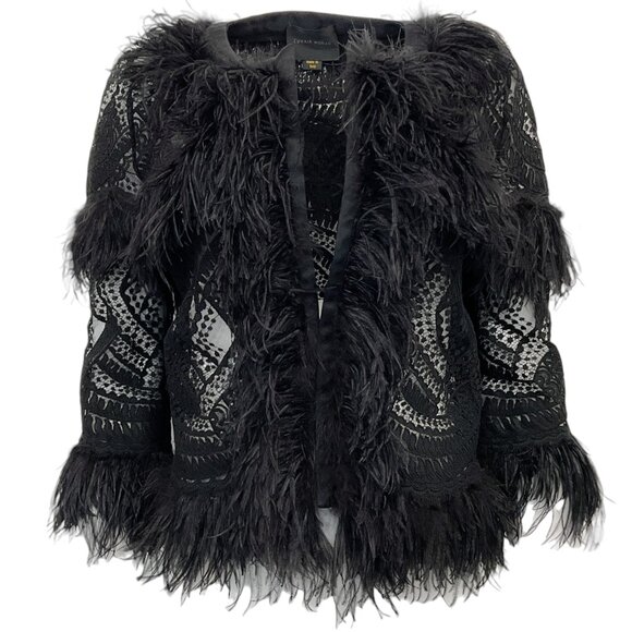 Zuhair Murad Jackets & Blazers - Zuhair Murad Black Feather And Lace Open Front Jacket